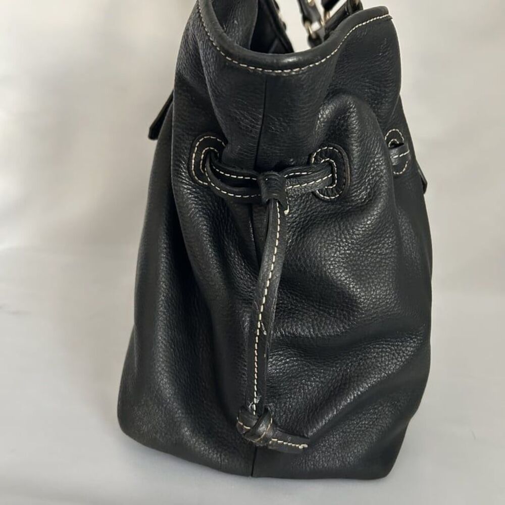 Dooney & Bourke Pebbled Leather Drawstring Tote Satchel Black Contrast Stitch - Picture 5 of 15